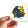 Hand holding Tasmanian devil and Tasmanian tiger snake bumper sticker