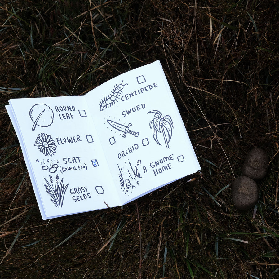 Closeup of the illustrated Nature Quest Scavenger Hunt Book by Keep Tassie Wild