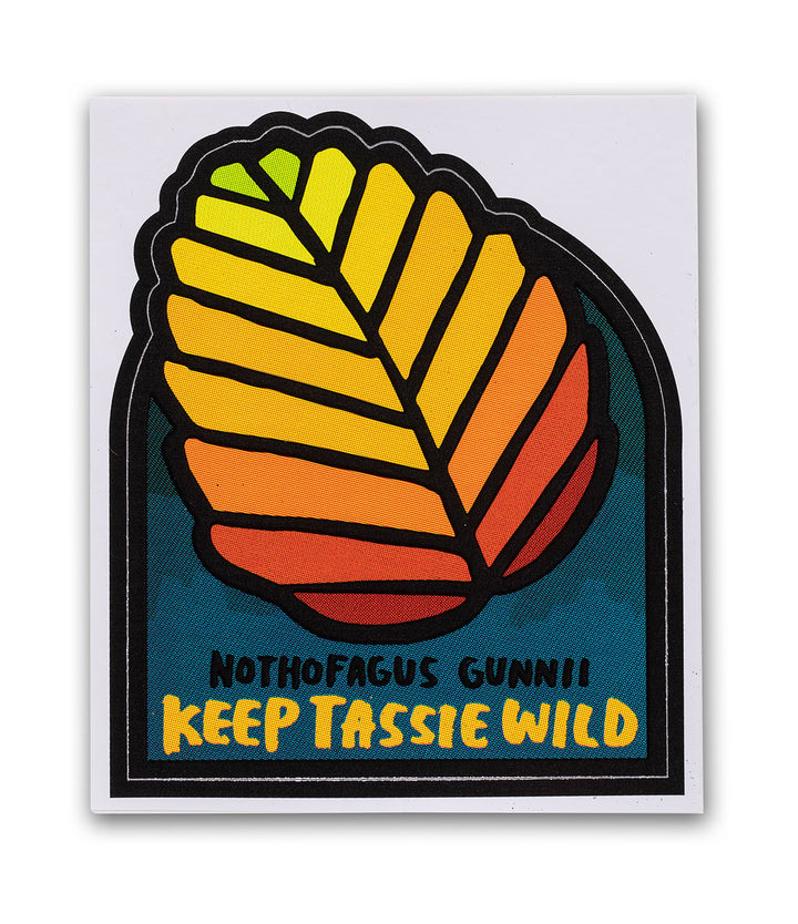 Turning of the Tasmanian fagus (nothofagus gunnii) bumper sticker by Keep Tassie Wild 